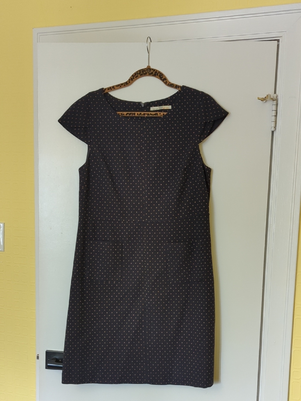 Dex Navy Blue Midi Dress with Rust Polka Dots